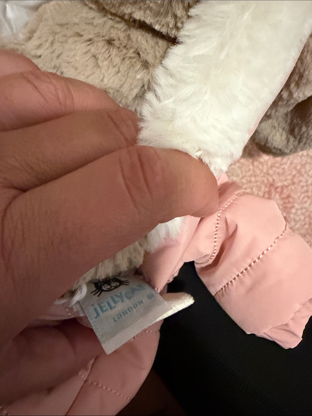 Jellycat Beige Bunny in Pink Hooded Snowsuit with White Trim - Picture 2 of 3